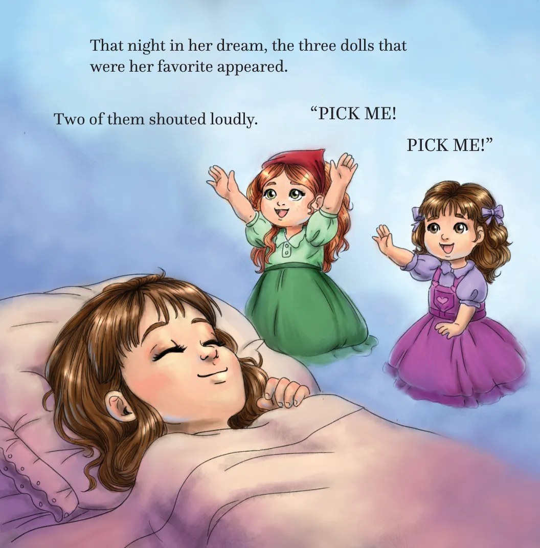Rossella dreaming of her three favorite dolls